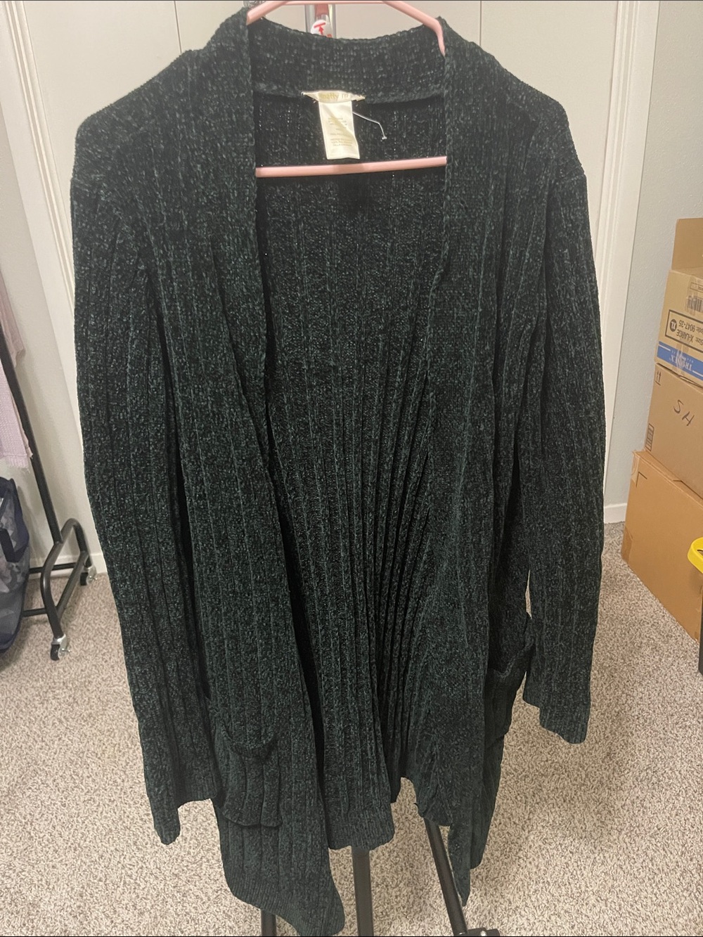 Matty M Dark Green Ribbed Open Front Cardigan L